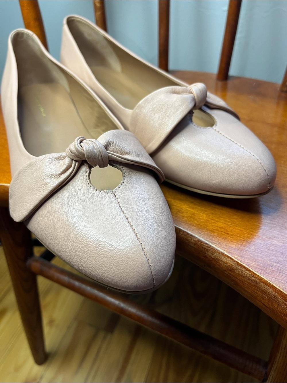 Anthropologie Pink Leather Ballet Flats Bow Detail Size 41 - Picture 9 of 11